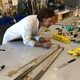 Shtienberg with the cylindrical sediment cores from the beach.